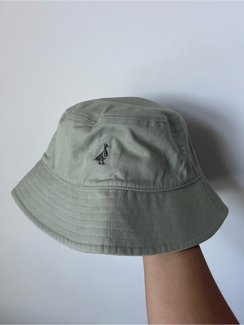 Sage Green Bucket Hat with Embroidered Goose